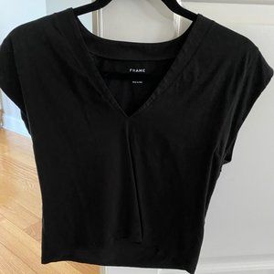 Frame Black Cropped Vneck Tank Small